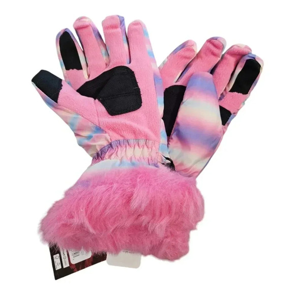 SwissTech Pink Cotton Candy Thermal Gloves with Faux Fur Cuff - Picture 1 of 4